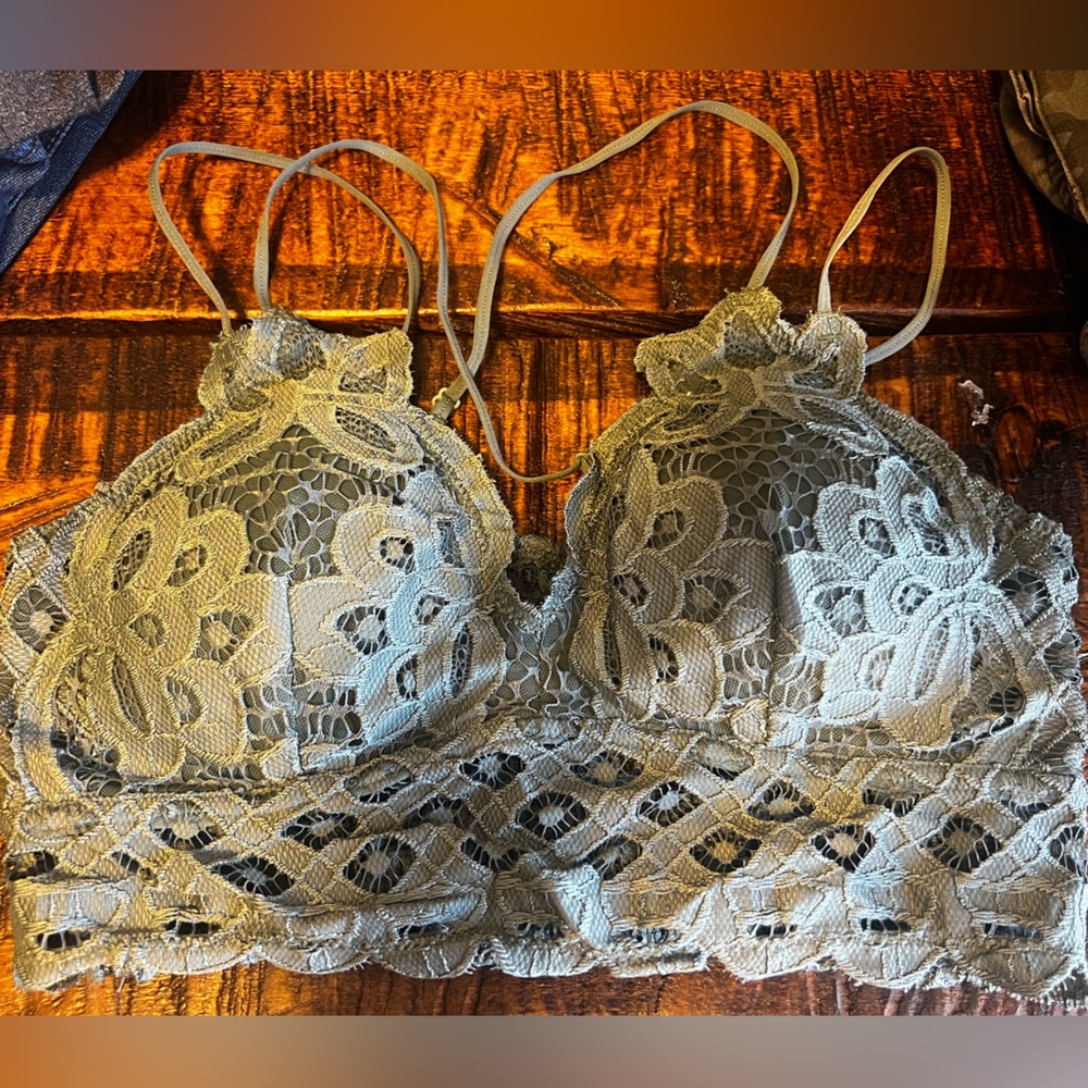 Lace and Smocked Smoky Gray and Light Brown Bralettes